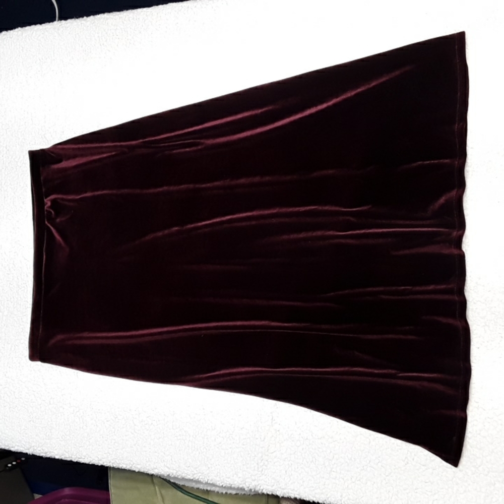 George Pull On Stretch Velour Maxi Skirt Burgundy Elastic Waistband XL (16-18)
